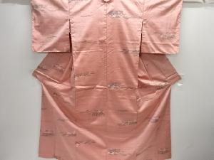 アンティーク　橋に寺塔模様織り出し手織り節紬着物